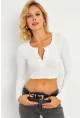 Kadın Beyaz Çıtçıtlı Crop Bluz CG379
