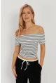Kadın Beyaz Çizgili Madonna Bluz YZ1001