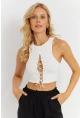Kadın Beyaz Detaylı Crop Bluz AYD375