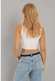 Kadın Beyaz Fitilli Crop Bluz LPP1262