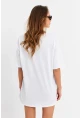 Kadın Beyaz Kalp Nakışlı T-Shirt TF76