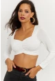 Kadın Beyaz Kalp Yaka Crop Bluz CG260