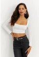 Kadın Beyaz Kare Yaka Crop Bluz CG263