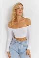 Kadın Beyaz Kare Yaka Crop Bluz CG364