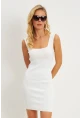 Kadın Beyaz Kare Yaka Triko Mini Elbise YV225