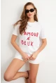 Kadın Beyaz-Kırmızı Baskılı Pijama T-Shirt AYD411