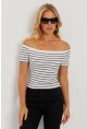 Kadın Beyaz Madonna Yaka Çizgili Kaşkorse Bluz AYD311