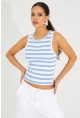 Kadın Beyaz-Mavi Çizgili Kaşkorse Bluz TSC126