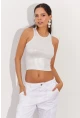Kadın Beyaz Metalik Crop Bluz LPP1218