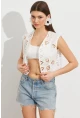 Kadın Beyaz Nakışlı Crop Yelek ZH110