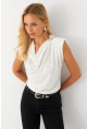 Kadın Beyaz Omuzları Vatkalı Degaje Bluz ELT3234
