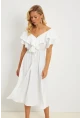 Kadın Beyaz Ön Arka V Volanlı Elbise KS113