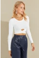 Kadın Beyaz Önü Çapraz Crop Bluz CY435