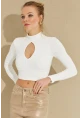 Kadın Beyaz Önü Damla Crop Bluz LPP1243