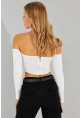Kadın Beyaz Sırt Fermuarlı Crop Bluz CG312