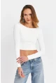 Kadın Beyaz Sırtı Açık Crop Bluz EV21