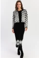 Kadın Beyaz-Siyah Desenli İkili Triko Takım NUV42