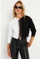 Kadın Beyaz-Siyah Kuşgözlü Kısa Sweatshirt TF02