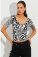 Kadın Beyaz-Siyah Zebra Desenli Bluz LPP1224