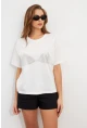 Kadın Beyaz Straslı Oversize T-Shirt TPG13
