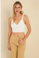 Kadın Beyaz Triko Crop Bluz KZ2507