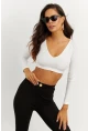 Kadın Beyaz V Yaka Crop Bluz CG265