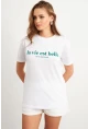 Kadın Beyaz-Yeşil Baskılı Pijama T-Shirt AYD411