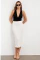 Kadın Beyaz Yırtmaçlı Bürümcük Midi Etek ZH329
