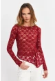 Kadın Bordo Asimetrik Dantel Bluz MTK13288