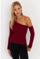 Kadın Bordo Asimetrik Kollu Kaşkorse Bluz HOR1