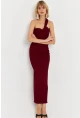 Kadın Bordo Asimetrik Yaka Maxi Elbise NH25455