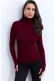 Kadın Bordo Balıkçı Yaka Triko Bluz MYV102-90