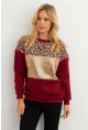 Kadın Bordo Bloklu Sweatshirt MST098