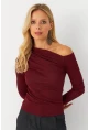 Kadın Bordo Çapraz Yaka Simli Bluz ERL10060
