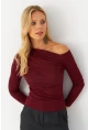 Kadın Bordo Çapraz Yaka Simli Bluz ERL10060