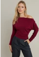 Kadın Bordo Degaje Yaka Bluz DMR382-1