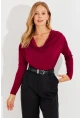 Kadın Bordo Degaje Yaka Bluz LPP1234