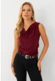 Kadın Bordo Degaje Yaka Kolsuz Bluz LPP1297