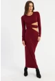 Kadın Bordo Dekolteli Maxi Elbise LİK9