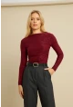 Kadın Bordo Desenli Büzgülü Bluz LPP1298