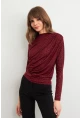 Kadın Bordo Desenli Büzgülü Bluz LPP1299