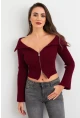 Kadın Bordo Devrik Yaka Kısa Hırka TEM103