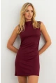 Kadın Bordo Drapeli Mini Elbise SE6