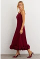 Kadın Bordo Eteği Fırfırlı Şık Maxi Elbise FRY2266