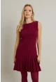 Kadın Bordo Etegi Pileli Mini Elbise FRY2265