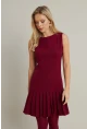 Kadın Bordo Etegi Pileli Mini Elbise FRY2265