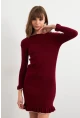Kadın Bordo Fırfırlı Basic Triko Midi Elbise SF2559