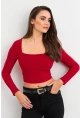 Kadın Bordo Kare Yaka Crop Bluz ELT2586