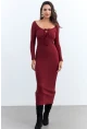 Kadın Bordo Kaşkorse Maxi Elbise EY1513