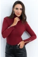 Kadın Bordo Kolları Fermuarlı Kaşkorse Balıkçı Bluz EY2567